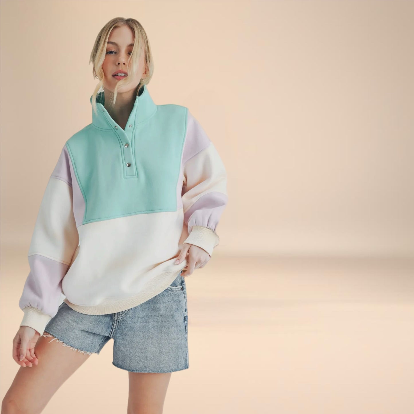 Colorblock Quarter Button Up