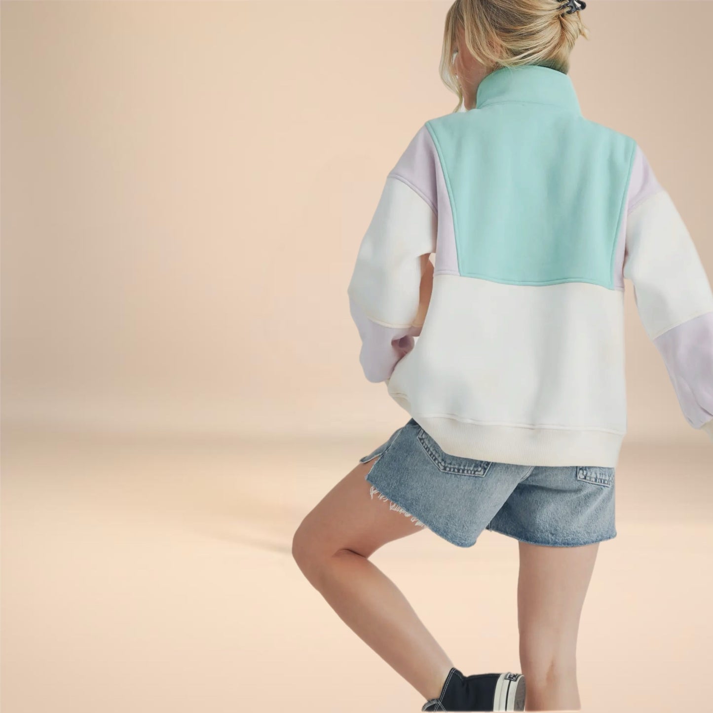 Colorblock Quarter Button Up