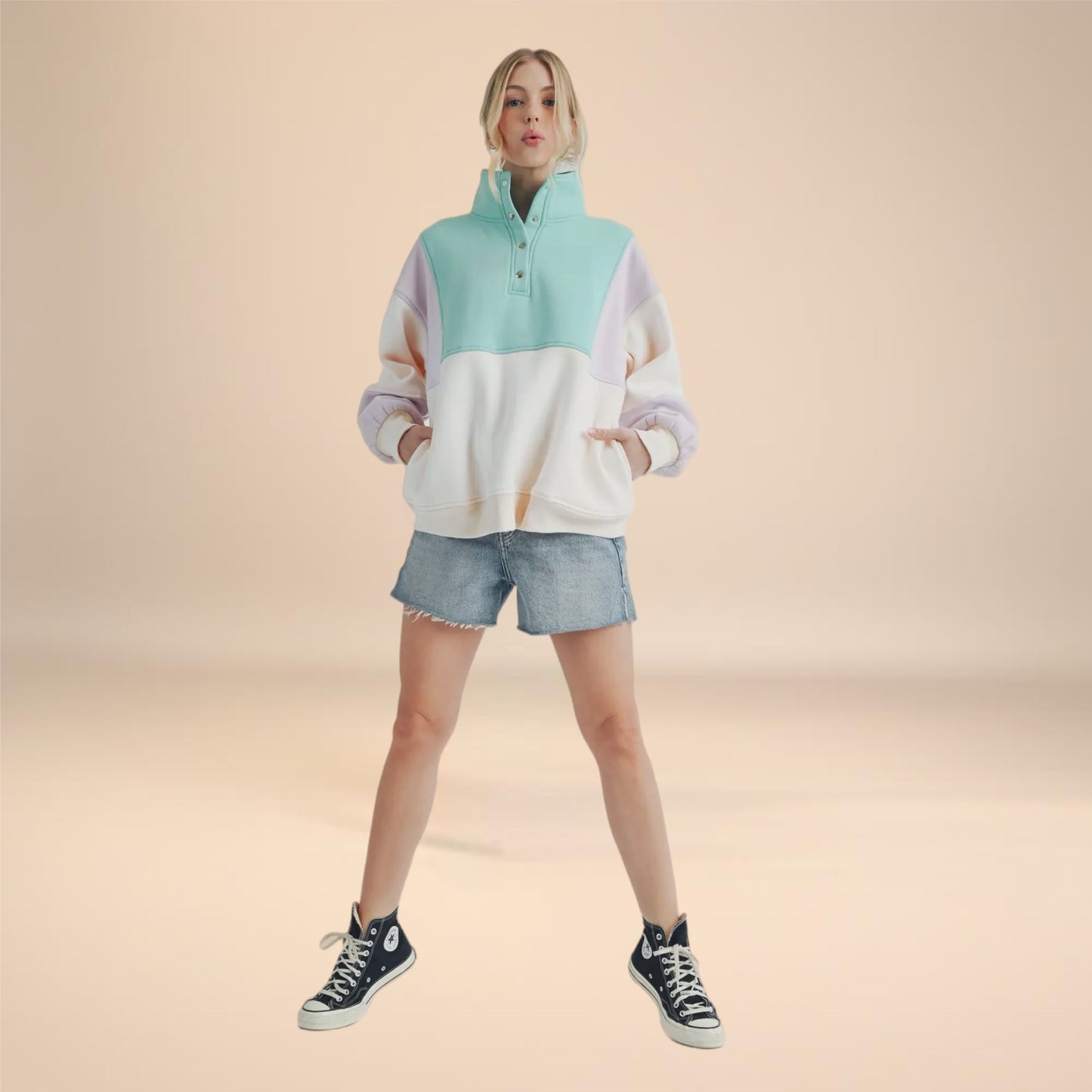 Colorblock Quarter Button Up